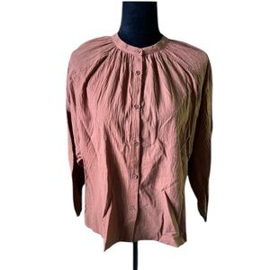Carly Jean Los Angeles Womens Rust Button Down Blouse Top Small